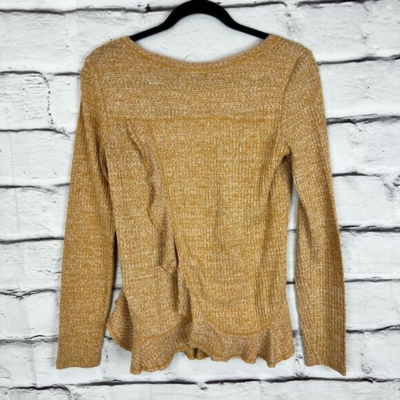 Anthropologie XS Yellow Waffle Knit Thermal Top Ruffle Wrap Back - Picture 6 of 7